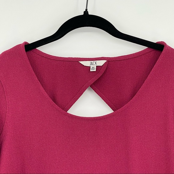 JACK Crepe Shift Dress Burgundy Red Long Sleeve Scoop Neck Cutout - Size Medium - Picture 2 of 10